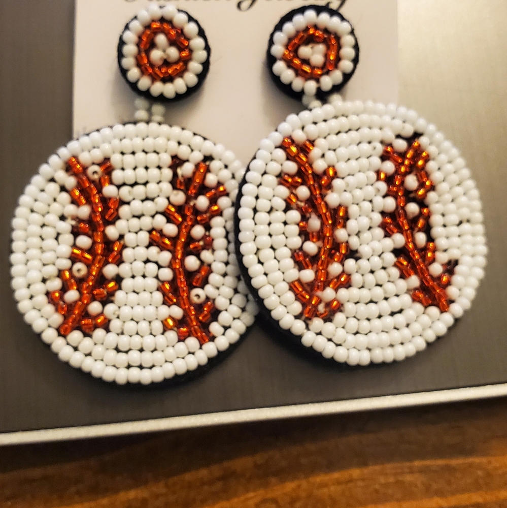 Baseball seed bead earrings!